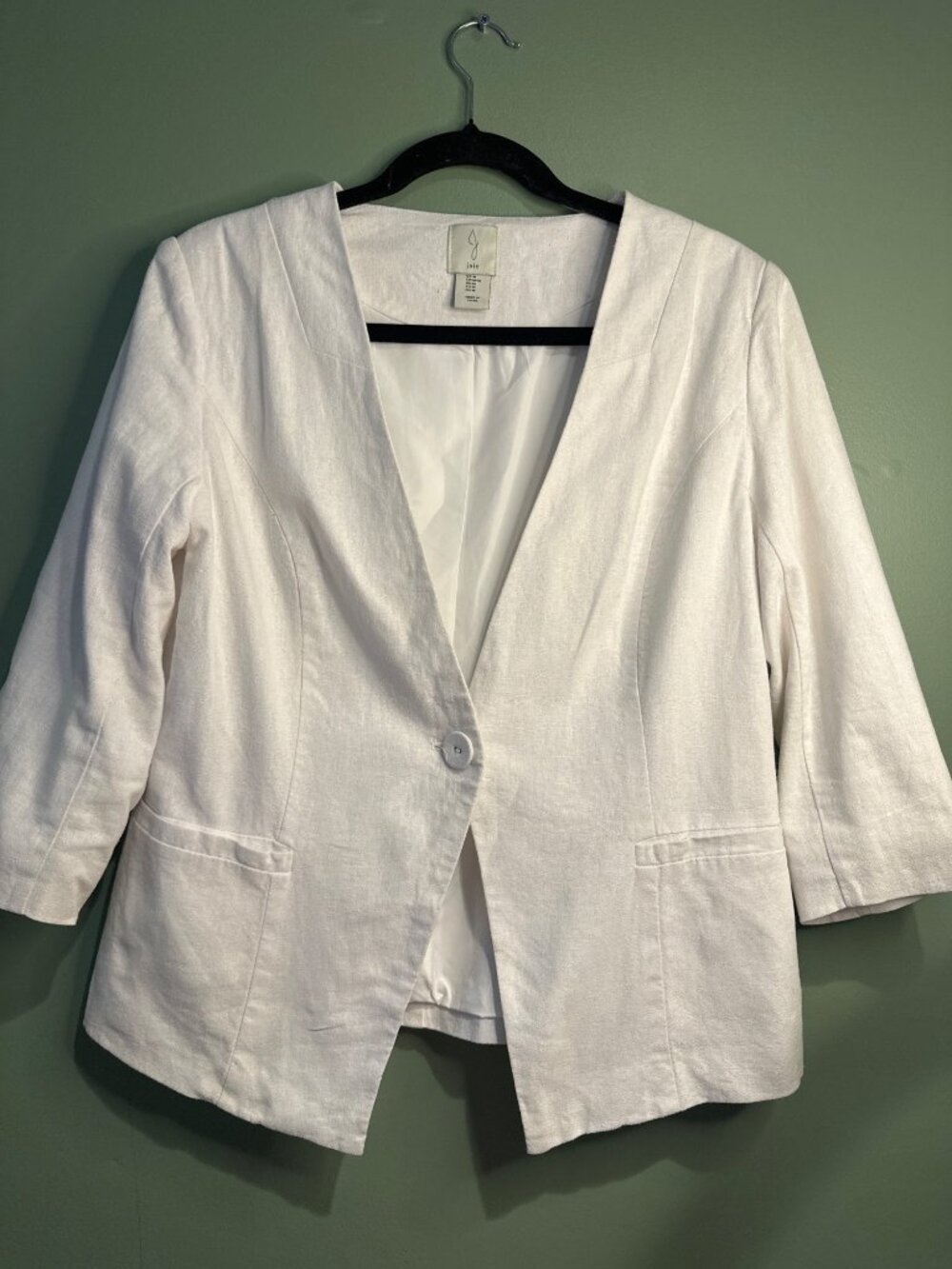 Joie M White Linen Blend Blazer Jacket Quiet Luxury Coastal Career Minimalist